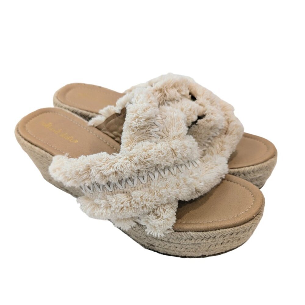 ALTAR'D STATE Wales Furry Espadrille Platform Sandals 9 EUC Cream Tan
